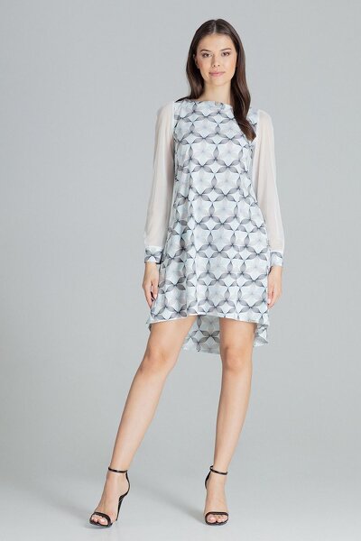 Wzorzysta sukienka z rękawami z przeźroczystej siatki