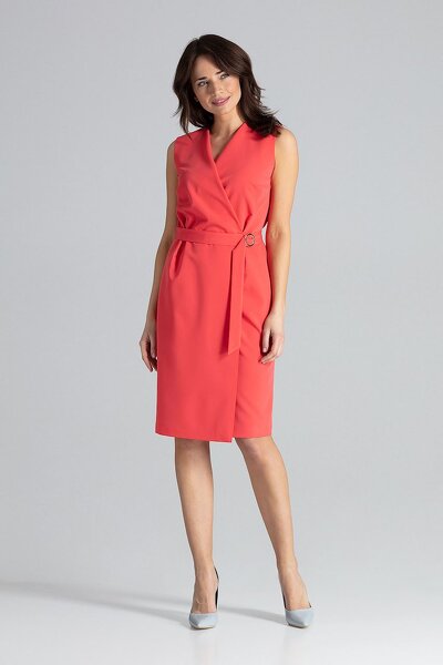 Sukienka z kopertowy dekoltem w kolorze koral