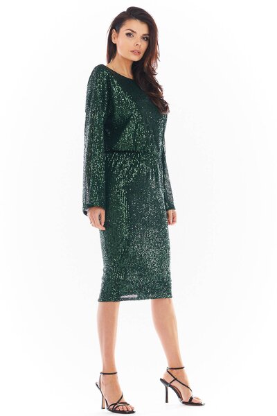 Zielona cekinowa sukienka z dekoltem na plecach