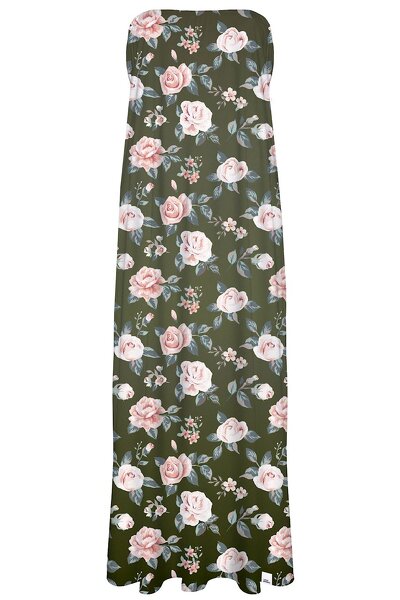 Zielona długa sukienka w białe kwiaty