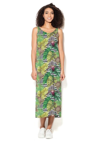 Zielona sukienka w egzotyczne wzory