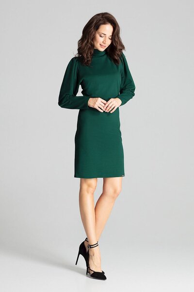 Zielona sukienka midi z golfem i bufiastymi rękawami