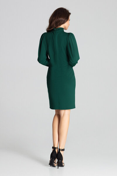 Zielona sukienka midi z golfem i bufiastymi rękawami