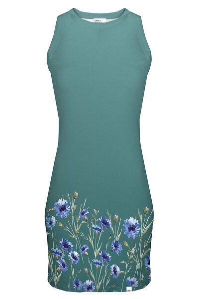 Zielona sukienka z kwiatami na dole