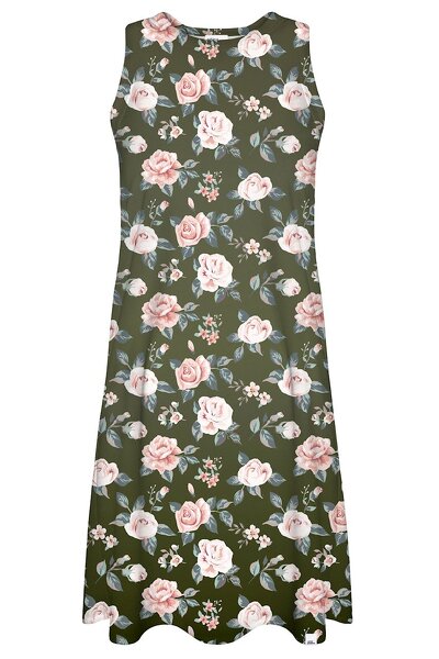 Zielona sukienka mini w białe kwiaty