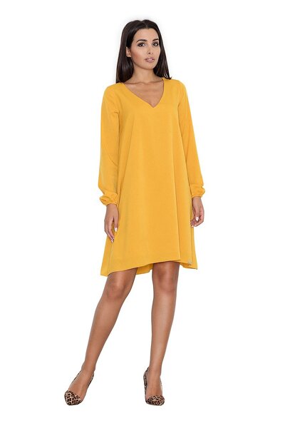 Luźna trapezowa sukienka w żółtym kolorze