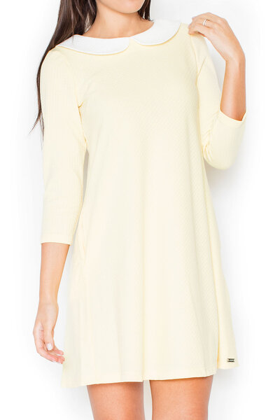 Żakardowa sukienka z kołnierzem w żółtym kolorze