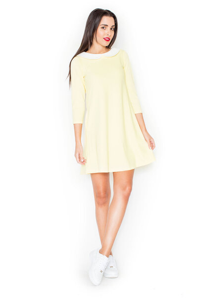 Żakardowa sukienka z kołnierzem w żółtym kolorze