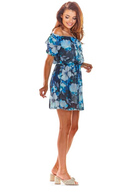 Zwiewna letnia granatowa sukienka mini w kwiaty